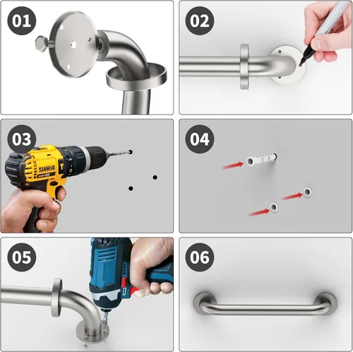 Miniatura 5 de Barra de agarre para ducha de acero inoxidable, mango de ducha ZUEXT, barra de equilibrio para el baño - soporte de pasamanos de seguridad - Níquel