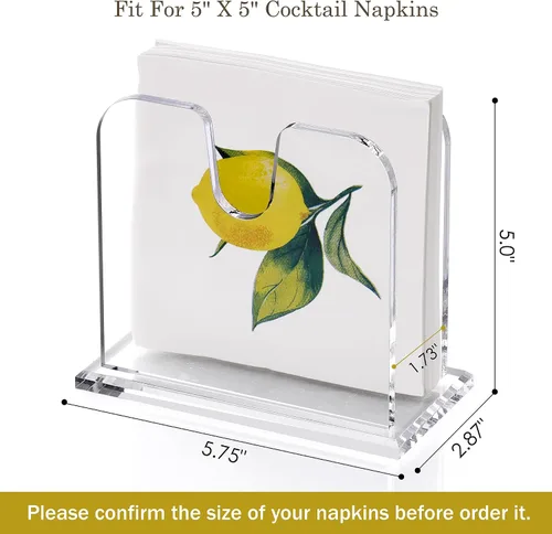 Miniatura 3 de DINGHUO Servilletero de acrílico para cóctel, para la mesa, (12.7 cm x 12.7 cm) Dispensador de servilletas de bebidas transparente con base de 8 mm