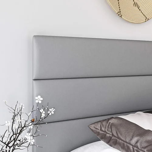 Miniatura 8 de Boyd Sleep Napoli - Marco de cama plataforma de cuero vegano gris tamaño King totalmente tapizado con cabecero ajustable - Se requiere somier