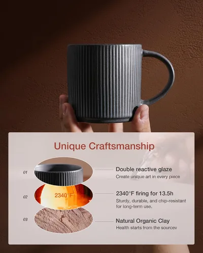 Miniatura 6 de Juego de tazas de café Famiware para 6, tazas de 12 oz con asa para café, té, cacao, leche, juego de tazas de catering con estrella - juego