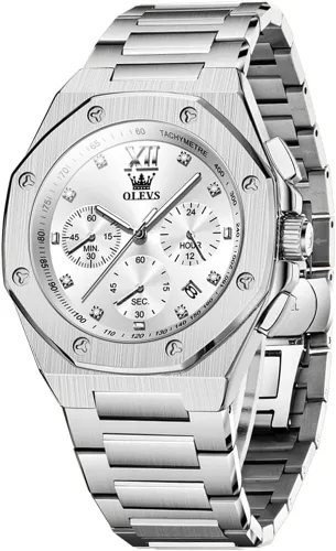 Miniatura 7 de OLEVS - Relojes de acero inoxidable para hombre, reloj de negocios y vestir de gran tamaño, fácil de leer, analógico, impermeable, luminoso, casual