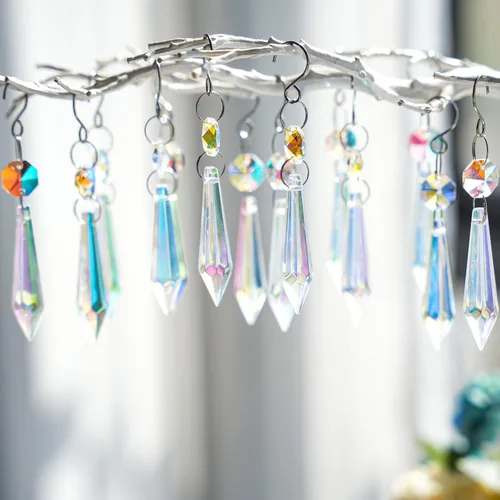 Miniatura 7 de 25 piezas de 55 mm de cristales de colores para candelabros con ganchos, guirnalda de cristal atrapasoles con cuentas de cristal octogonales