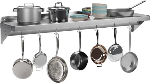 Estante de almacenamiento multifuncional de metal con tapa posterior para cocina, [certificado NSF] Estante de montaje en pared de acero inoxidable