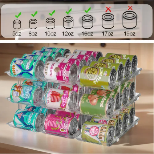Miniatura 2 de cjc Organizador de latas para despensa, 3 juegos de 3 niveles organizador de latas para refrigerador, organizadores automáticos transparentes