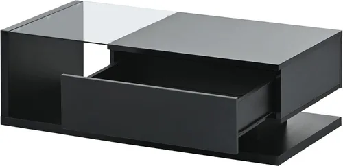 Miniatura 9 de LUMISOL Mesa auxiliar rectangular de 2 niveles con vidrio templado, moderna mesa de cóctel con superficie UV de alto brillo, mesa central de diseño
