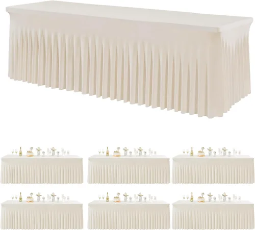 Miniatura 64 de Paquete de 2 manteles de spandex para mesas rectangulares de 8 pies, mantel elástico rosa de 8 pies, manteles ajustados, falda de mesa para fiestas