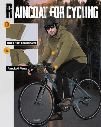 Miniatura 6 de 33,000ft Chaqueta de lluvia plegable para hombre, chaqueta ligera impermeable con capucha, impermeable tipo gabardina para ciclismo
