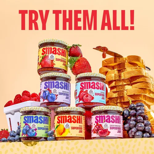 Miniatura 7 de Smash Foods Mermelada de Cereza y Granada Mermelada Keto Baja en Calorías, Sin Azúcar Añadida con Fruta Reutilizada y Semillas de Chía Untable