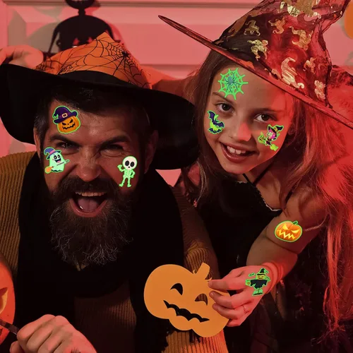 Miniatura 2 de winthrop 240 tatuajes temporales luminosos de Halloween para niños, envueltos individualmente que brillan en la oscuridad, tatuajes de seguridad