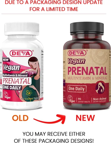 DEVA Vitaminas veganas multivitamínico prenatal y mineral, un día, 90 tabletas vegetarianas, paquete de 2