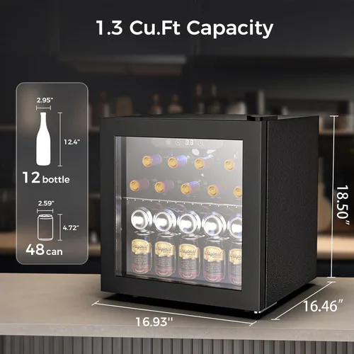 Miniatura 2 de Kndko Mini refrigerador de bebidas – Mini refrigerador de 48 latas con control digital de temperatura, luz LED, puerta reversible, perfecto