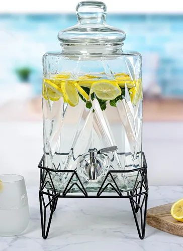 Miniatura 6 de Glacial Ice Design - Dispensador de bebidas de vidrio con espita SS y soporte, 2.5 galones