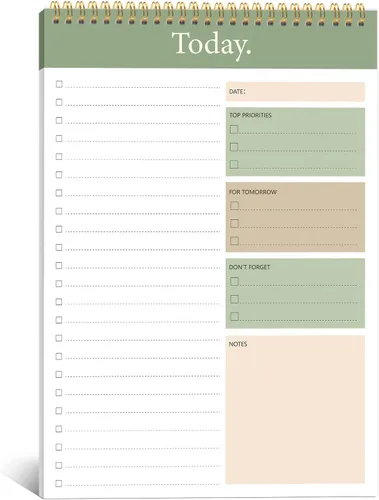 Miniatura 16 de KMQOY Bloc de notas de lista de tareas – Paquete de 2 blocs de agenda diaria sin fecha, 52 hojas en espiral, planificador de hoy, bloc de notas