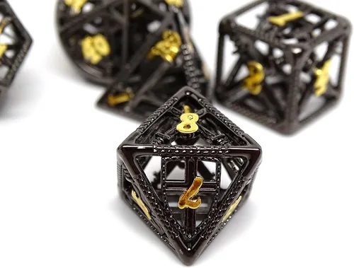 Miniatura 4 de Dados huecos de Devine Retribution - Dados poliédricos de metal con diseño de espadas y escudos (Gun Metal D20)