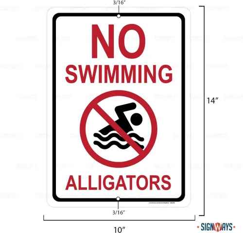 Miniatura 2 de Letrero de "No Swimming Alligators", incluye agujeros, láminas 3M, aluminio de mayor calibre, laminado, 10 x 14 pulgadas, fabricado en Estados