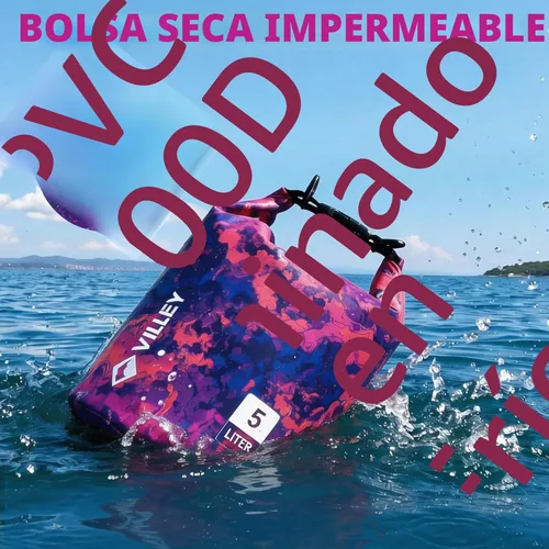Miniatura 2 de Bolsa seca impermeable VILLEY de 5L con tapa enrollable, mantiene el equipo seco, saco ligero para kayak, navegación, camping, natación y aventuras