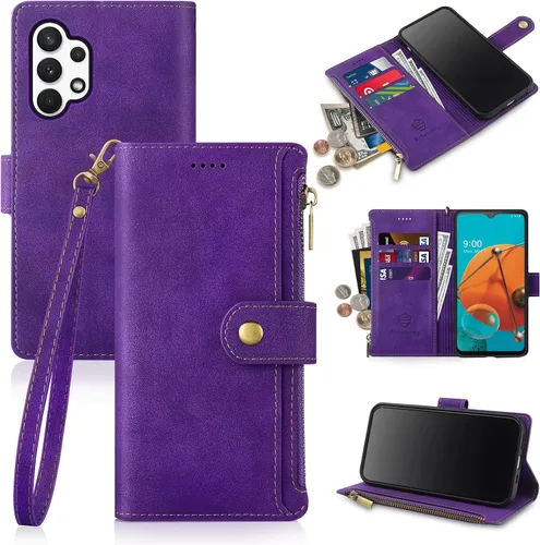 Antsturdy Funda tipo cartera compatible con Samsung Galaxy A32 5G con tarjetero para mujeres y hombres, funda protectora de piel sintética con