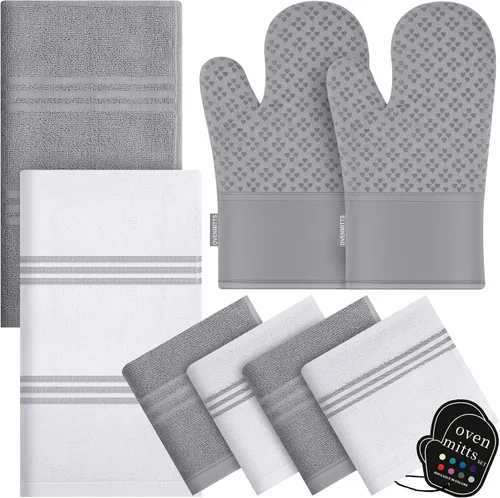 Miniatura 8 de Juegos de paños de cocina y trapos con guantes de horno - Paños de té 100% algodón para cocina - Manoplas de horno resistentes al calor de 500°F