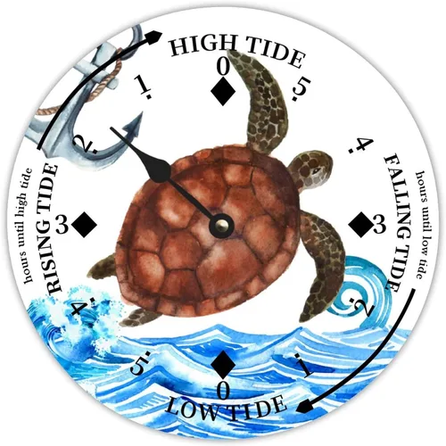 Miniatura 20 de Reloj de marea de madera con concha de caracola, hora del océano, marea alta costera, reloj de marea baja, movimiento de marea náutica de madera