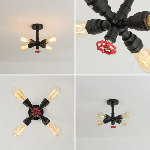 Miniatura 3 de Lámpara de techo industrial retro rústica steampunk para tubería de agua, lámpara colgante de 4 luces, lámpara vintage cerca de techo para cocina