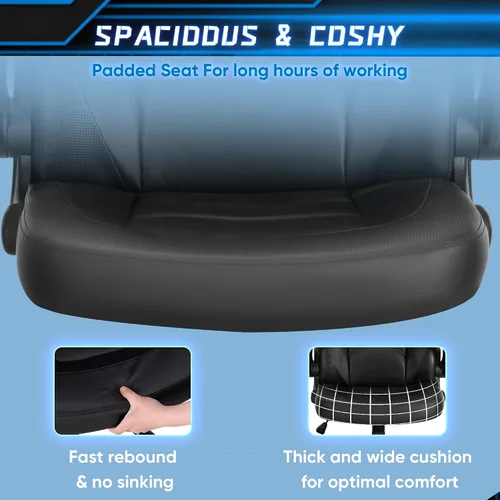 Miniatura 4 de OLIXIS Silla de escritorio para juegos de computadora, videojuego ergonómico con cómodo soporte lumbar y reposacabezas, piel sintética con brazos