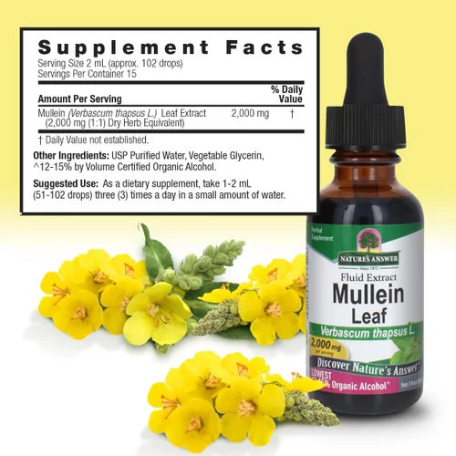 Miniatura 3 de Nature's Answer Hoja de gordolobo con alcohol orgánico, 1 onza líquida Extracto para pulmones Apoyo respiratorio