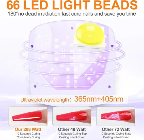 Miniatura 3 de Lámpara de uñas UV, 288 W, 8 horas, súper duradera, 15600 mAh, profesional, inalámbrica, lámpara LED UV para uñas, 66 cuentas de lámpara con sensor