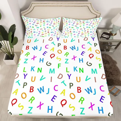 Miniatura 5 de Feelyou Juego de ropa de cama con alfabeto 3D, juego de sábanas coloridas del alfabeto inglés para niños y adultos, sábanas de dibujos animados
