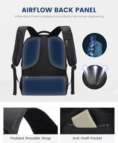 Miniatura 6 de LOVEVOOK Mochila de viaje para laptop con cerradura y de 17 pulgadas para computadora, para negocios, trabajo, escuela, universidad, para hombres