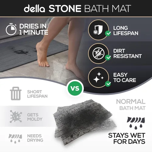 Miniatura 2 de della Tapete de baño de piedra de primera calidad, lujosa piedra de baño de diatomita de secado rápido para suelo de baño, moderna alfombra de ducha