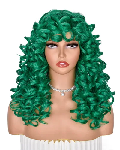 Miniatura 15 de ANNISOUL Pelucas rizadas marrones para mujeres negras, peluca afro larga con flequillo para mujeres, fibra sintética sin pegamento, pelo voluminoso