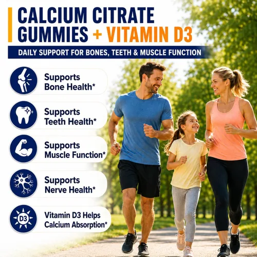 Miniatura 2 de (2 unidades) Citrato de calcio con gomitas de vitamina D3, suplemento de calcio de 1200 mg para mujeres y hombres, apoya la salud de los huesos