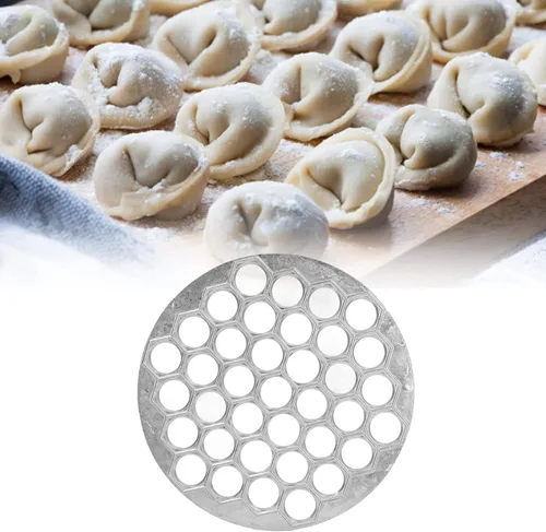 Miniatura 5 de Cyrank Molde de bola de masa para ravioles, 37 agujeros para hacer albóndigas rusas Pelmeni, molde de metal para hacer albóndigas ravioles