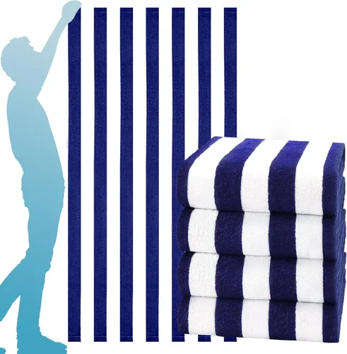 Paquete de 4 toallas de baño extra grandes a rayas, juego de toallas de baño a granel, tamaño XL, grandes, esponjosas, absorbentes, de microfibra,