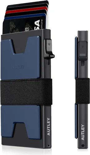 Miniatura 29 de AUTLEY Portatarjetas delgado, billetera minimalista desplegable para hombres, con bloqueo RFID y banda para efectivo (negro)
