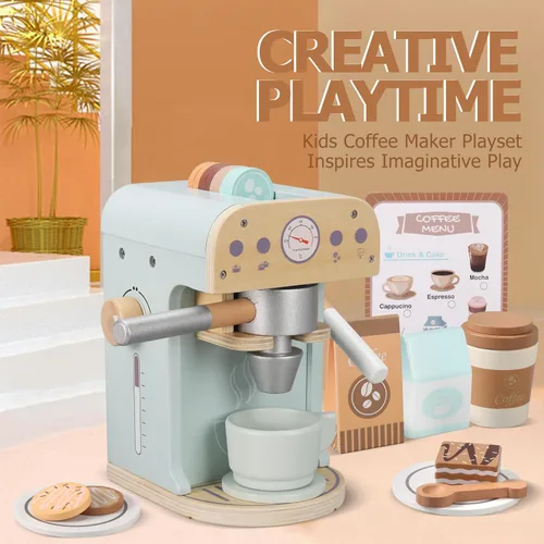 Miniatura 6 de Pithfor Juguete para cafeteras de madera para niños, electrodomésticos de cocina y accesorios de juguete para niños pequeños, regalo para niñas