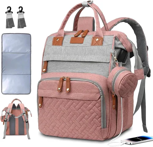 Miniatura 9 de SHITIESHOU Bolsa de pañales para mamá y papá, con cambiador, 19 bolsillos, grande, impermeable, bolsa de pañales para bebé, niña, niño, con bolsillo