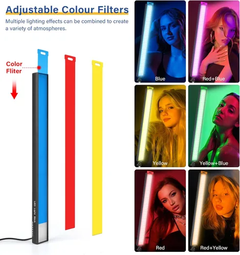 Miniatura 2 de Paquete de 2 barras de luz LED de video con soporte de trípode de 62.99 pulgadas/filtro de color, regulable 2500K-8500K luz de estudio kit