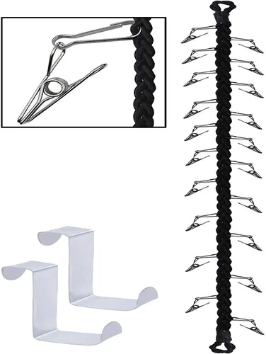 Cadena de almacenamiento para colgar sobre la puerta con 20 clips de acero inoxidable, cadena de almacenamiento de juguetes, organizador de gorras