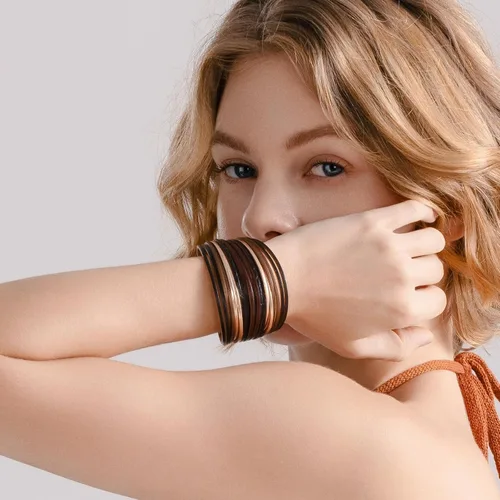 Miniatura 8 de FANCY SHINY Pulseras de cuero estilo bohemio, apilables, con cierre magnético, joyería bohemia de moda para mujer