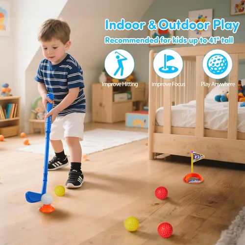 Miniatura 5 de PJG Juego de golf para niños pequeños, palos de golf de plástico para niños de 1, 2, 3, 4, 5 años con 4 palos de golf y 10 pelotas, juguetes de golf