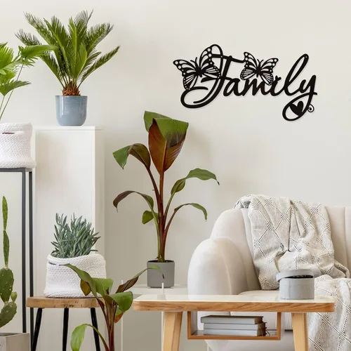 Miniatura 5 de SUPERDANT Arte de pared de metal para decoración del hogar, decoración de pared de mariposa familiar, placas colgantes de pared, adornos de hierro