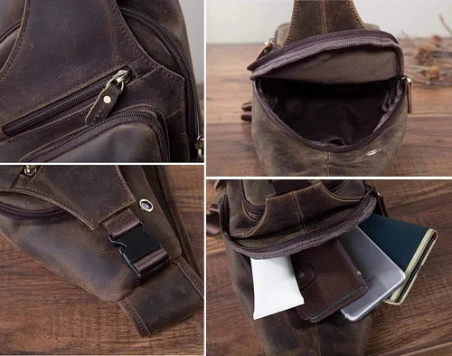 Miniatura 7 de Le'aokuu Bolso cruzado de moda para hombre, diseño de té, estilo casual, para viajes, senderismo, en el pecho, con correa de hombro, de cuero