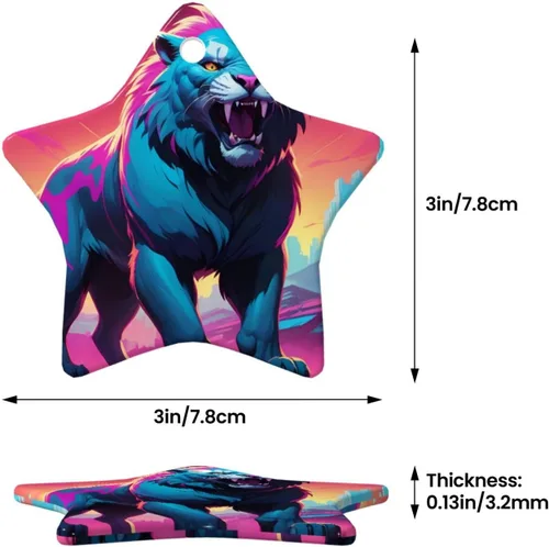 Miniatura 3 de Synthwave Sabertooth Printed Star Shape Ceramic Pendant, Perfect for Decorating Your Home Christmas Tree for Winter Parties