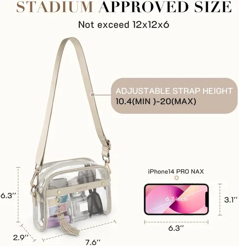 Miniatura 3 de Missnine Bolsa transparente – Bolso pequeño aprobado por estadios para mujer – Bolsa cruzada para conciertos y eventos deportivos Caqui