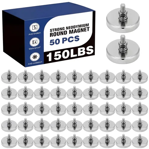 Miniatura 16 de Therwen Paquete de 10 Imán de 150 lb con Espárrago Roscado Macho M6 de Servicio Pesado Potentes Imanes Redondos de Neodimio con Tuerca y Arandela