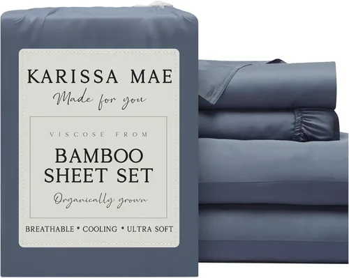 Miniatura 19 de KARISSA MAE Juego de sábanas tamaño individual de viscosa de bambú refrescante, 100% cultivadas orgánicamente, bolsillo profundo de 18 pulgadas
