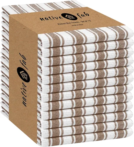 Miniatura 29 de Native Fab Toallas de Cocina a Rayas - 100% Algodón - Paquete de 12 - 16"x26" - Paños de Té a Rayas con Tejido de Cesta, Paños de Cocina para Secar