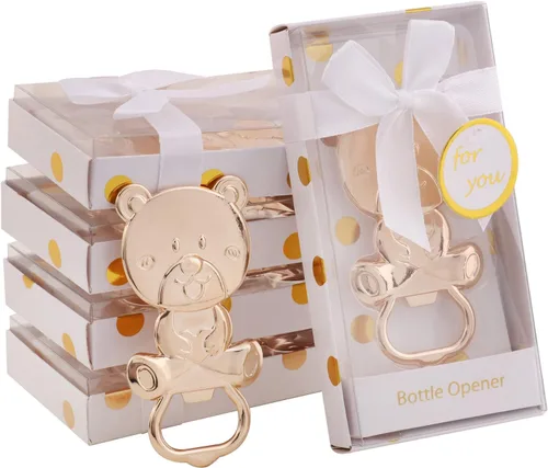 Miniatura 4 de Paquete de 15 abridores de botellas de oso para recuerdos de baby shower, abridor de cerveza de metal para invitados, recuerdos de fiesta, Blanco