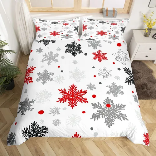 Miniatura 27 de Juego de ropa de cama de 3 piezas con diseño de muñeco de nieve, funda de edredón con temática de invierno, funda de edredón con temática de Feliz